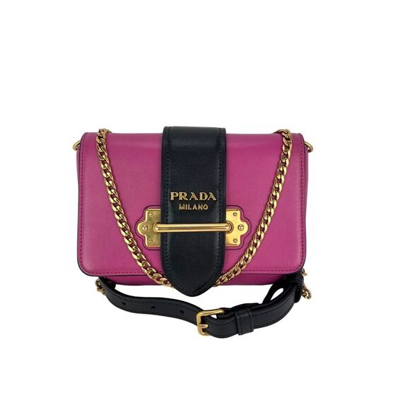 Prada Handbags - Prada City Calf Cahier Pink Black Leather Crossbody Bag